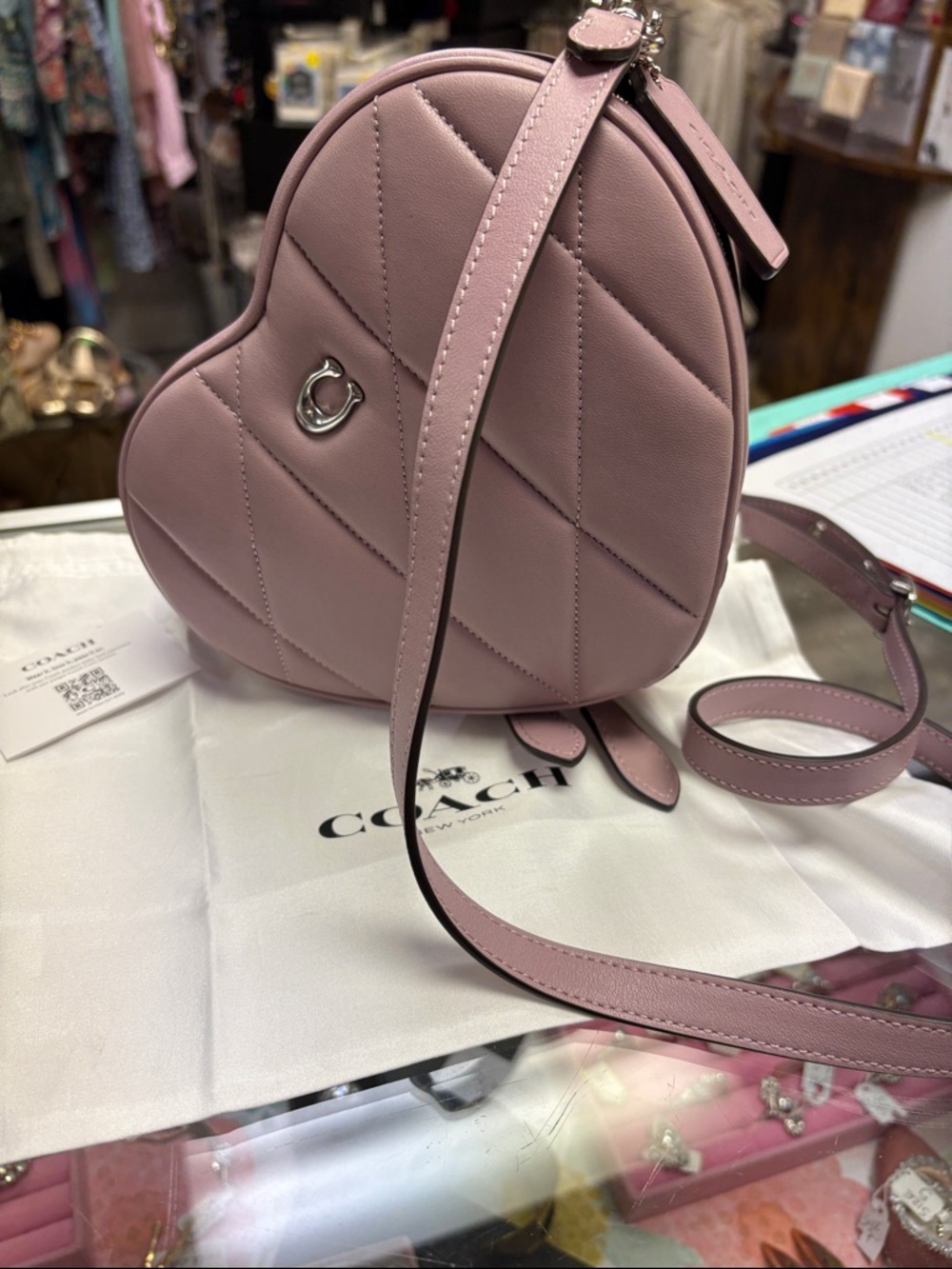 Coach Pink Quilted Heart Crossbody Bag